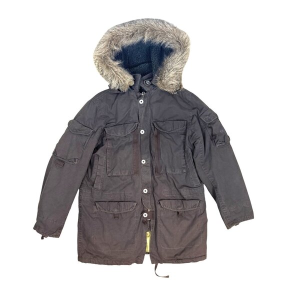 Vtg Gap 69 GI Military Surplus Style Coat Men's Large Gray Parka Faux Fur Hooded - Picture 1 of 16